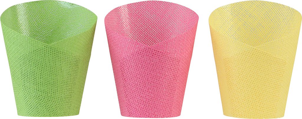 12er Set Bunte Übertöpfe gewebt aus Papier Ø7cm, H13cm in Pink, Gelb, Grün - Ideal für Deko & Geschenke, 12 Stück