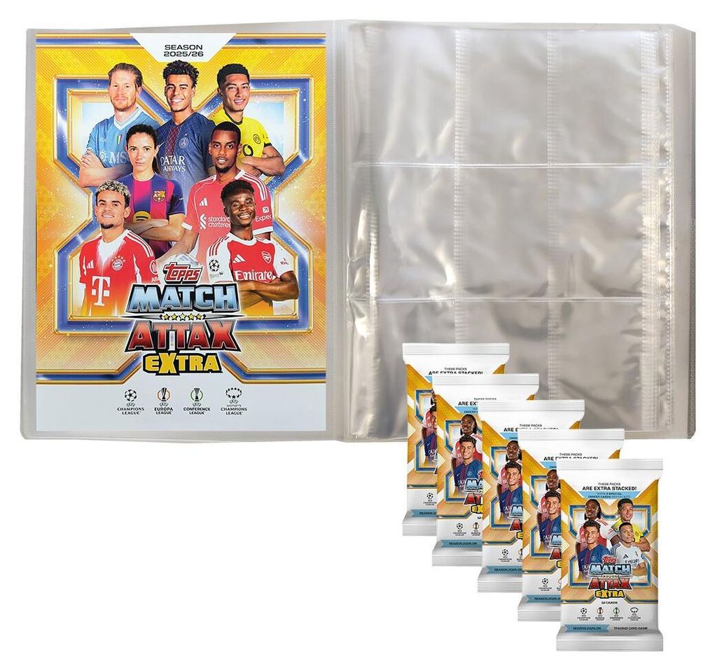 Topps - Match Attax Champions League 2025/26 EXTRA Trading Cards - 1 Leere Sammelmappe + 5 Booster