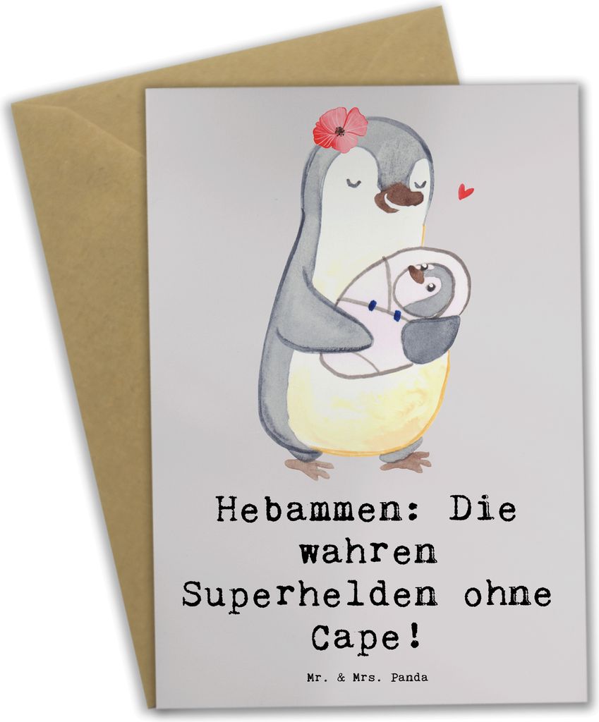 Mr. & Mrs. Panda babykarte Hebamme Superheld - Grau Pastell - Geschenk, Nachsorge, Beruf, Hebammenarbeit, osterkarte, kreative Geschenke, weihnacht...