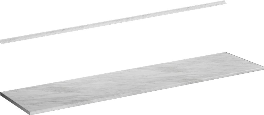 Two marble countertop pieces on a white background.