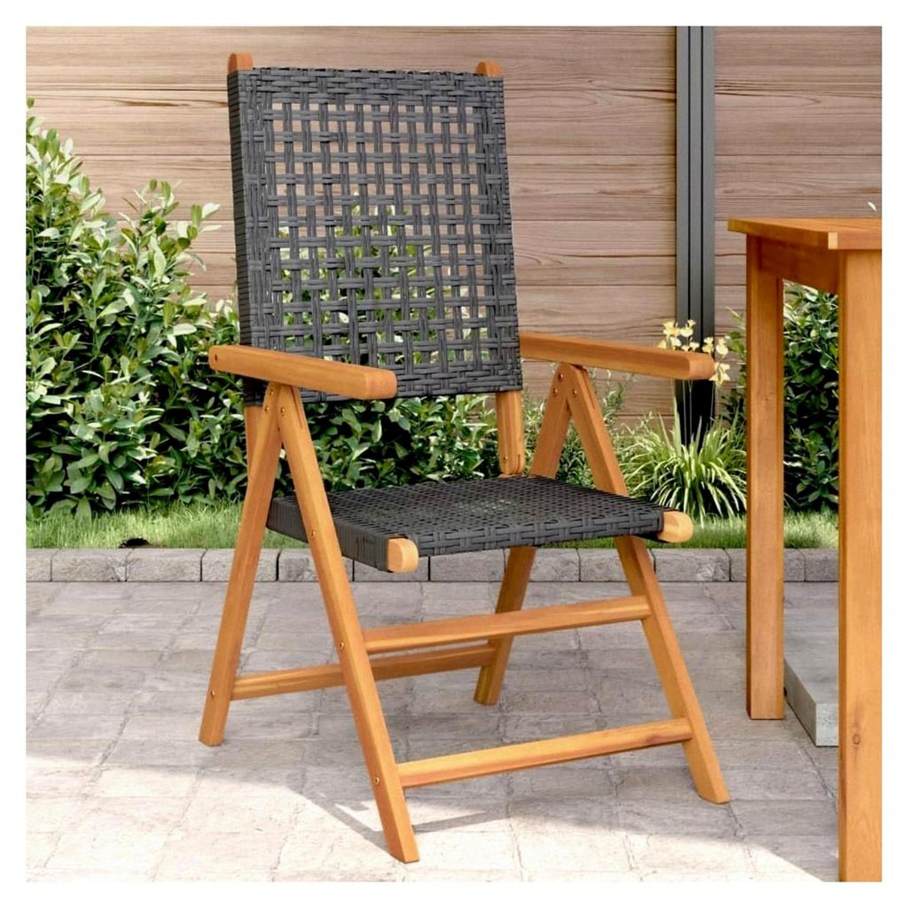 Gartenstühle, 2 Stück, schwarzes Massivholz, Akazie und Polyrattan
