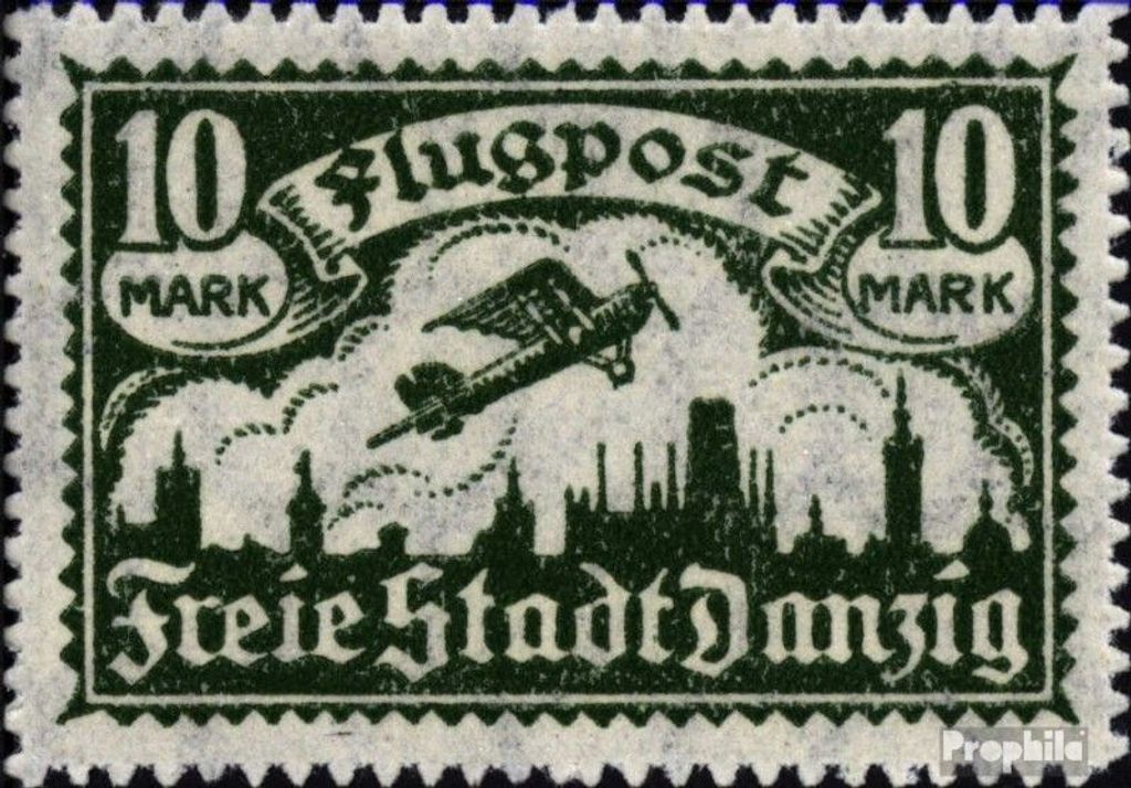 Briefmarken Danzig 1921 Mi 71X mit Durchstich, Zähnung evtl. fehlerhaft mit Falz Flugpost