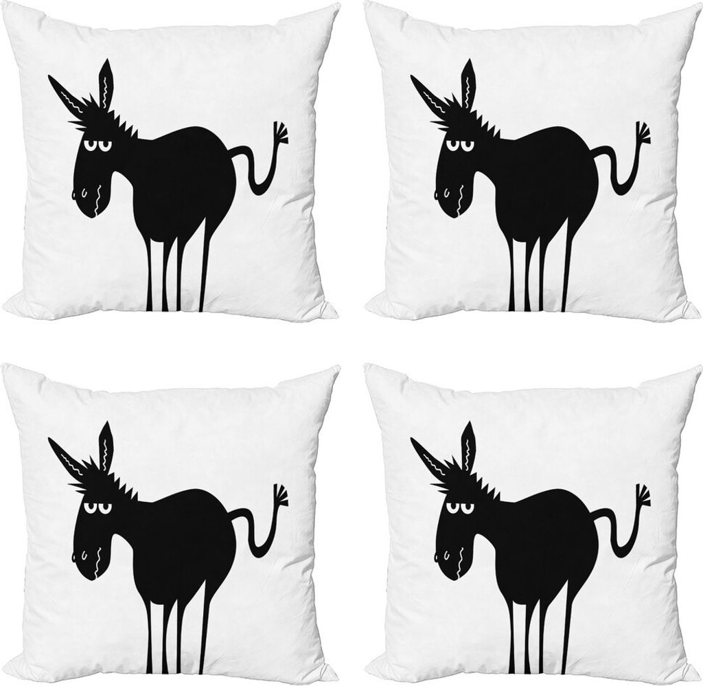 ABAKUHAUS Esel Kissenbezug Set (4 Stück), Schwarz Fun-Maskottchen Silhouette, Moderner Doppelseitiger Digitaldruck, 60 cm x 60 cm, Schwarz und weiß
