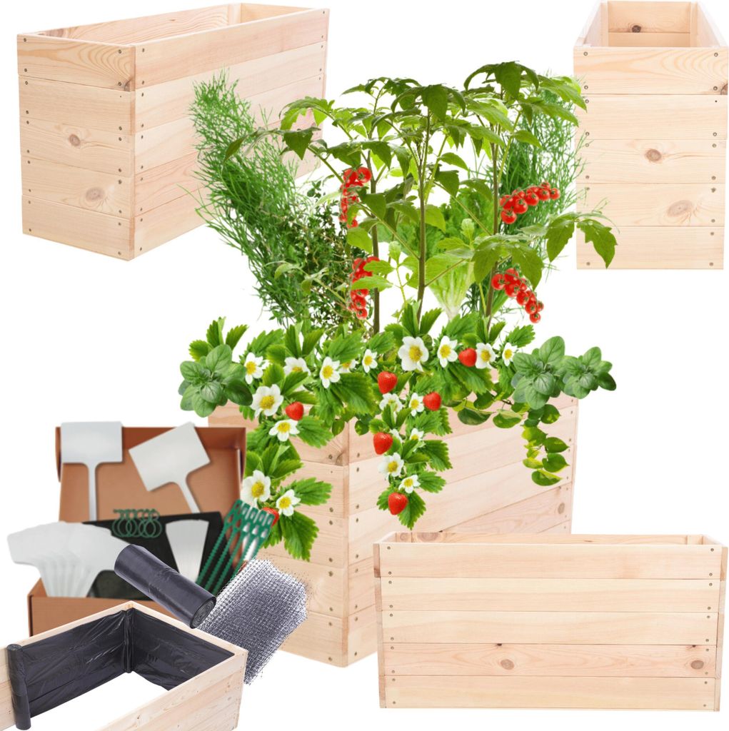MODO24 Hochbeet Holz, Pflanzkasten, Massivholz, Kiefer, Kräuterbeet, Blumenkasten, Garten, Terrasse, 45x103x30 cm, Natur, ZP06