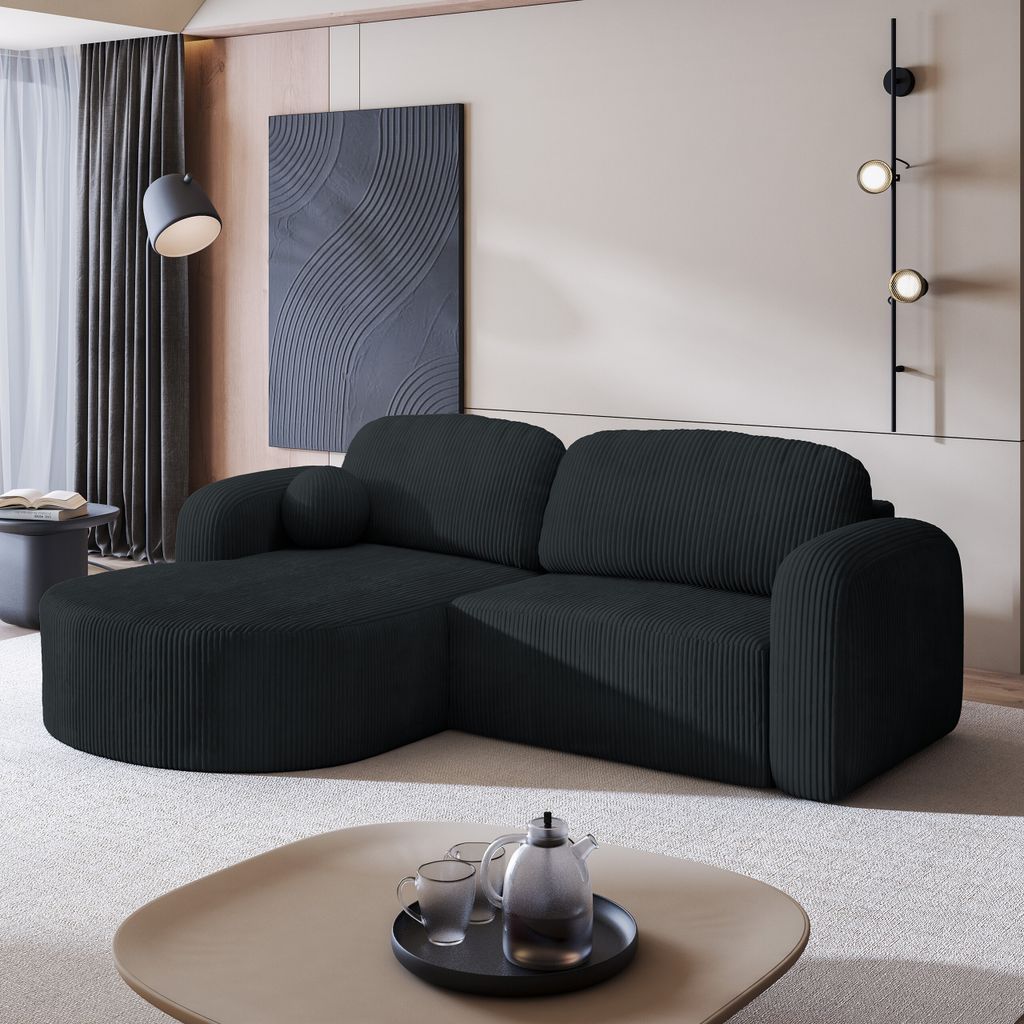 Masseno Ecksofa AMILIA P mit Schlaffunktion L-Form, Sofa mit Bettkasten, Wohnzimmersofa, Couch, Soffa, Bettsofa, Couchgarnitur- Schwarz, POSO 135