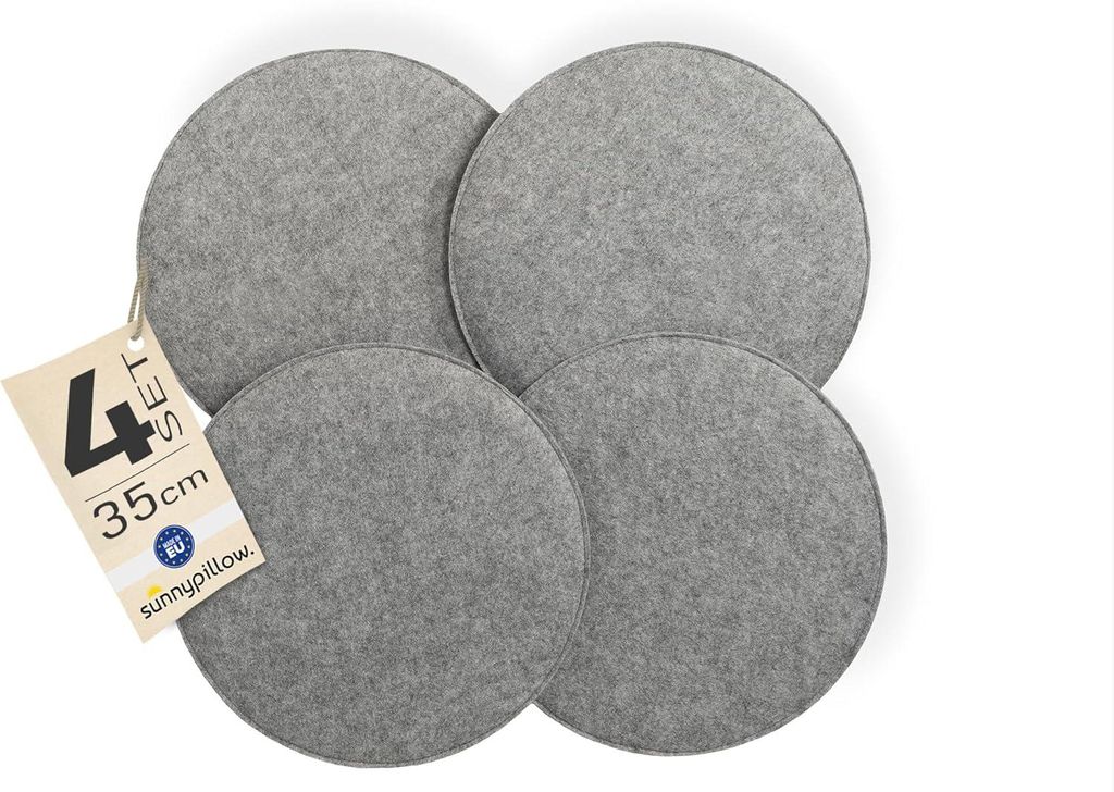 sunnypillow 4er Set Stuhlkissen aus Filz rund Ø 36cm | gemütliche Filzkissen für Bank und Stuhl | Indoor/Outdoor | Sitzkissen Sitzauflage | Hell...