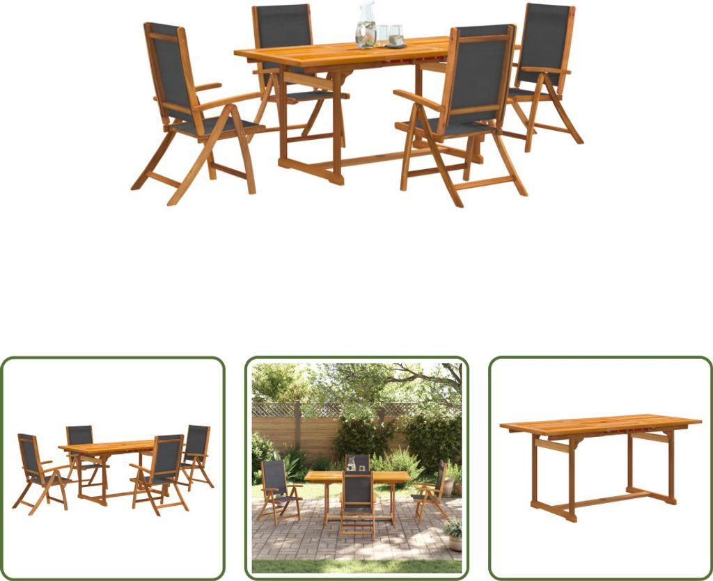 The Living Store 5-tlg. Garten-Essgruppe Massivholz Akazie und Textilene