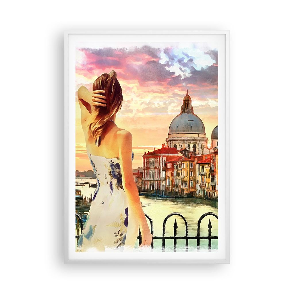 Gerahmtes Poster - Weißer Rahmen - Venedig Brücke Wasser - 70x100 cm - Wand Bild - Wanddeko - Wandbilder - Kunstposter - Wandposter - Bilderrahme...
