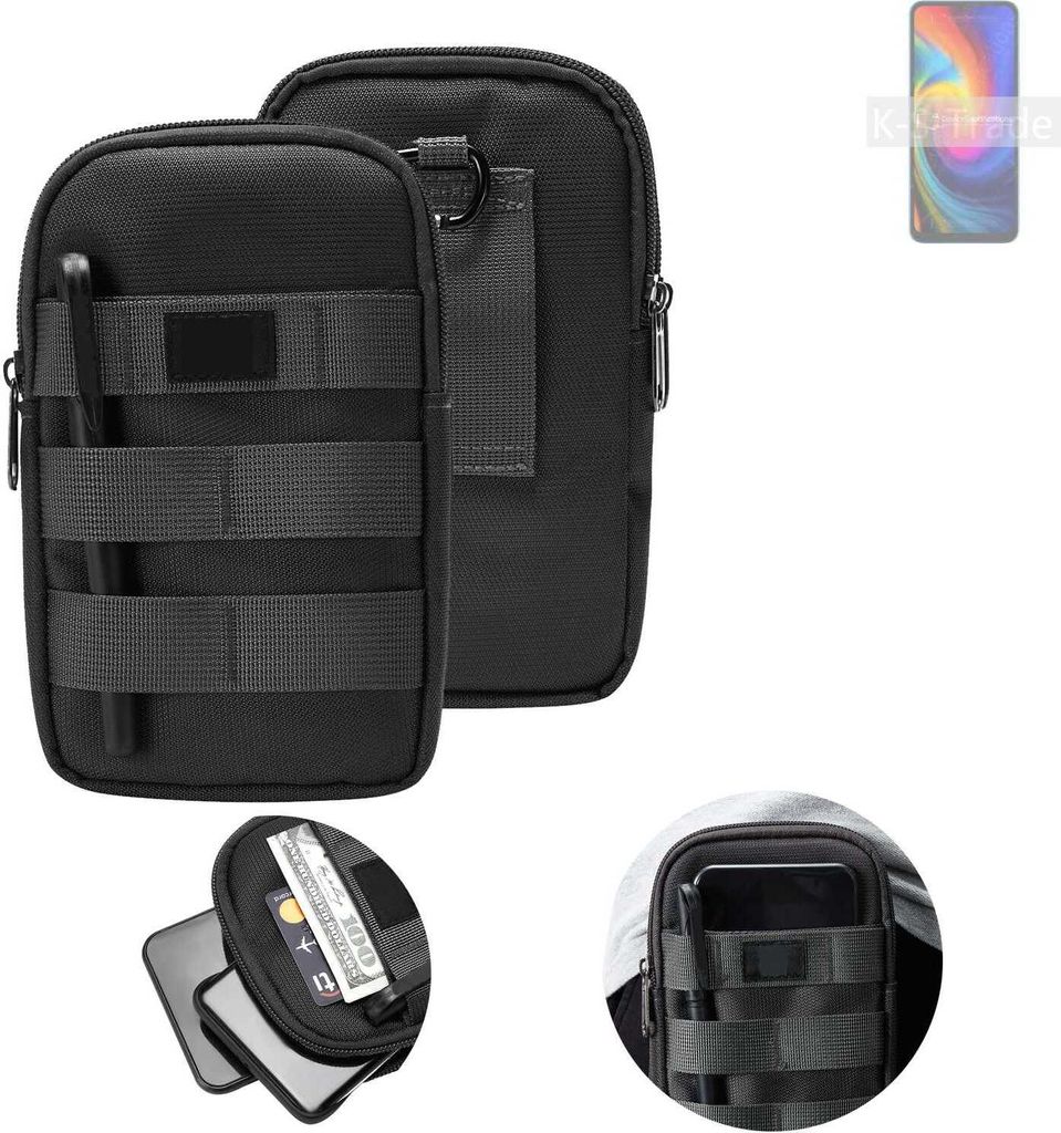 K-S-Trade Holster Gürtel Tasche kompatibel mit UMIDIGI F3 Handy Tasche Schutz Hülle dunkel-grau viele Fächer, 1x