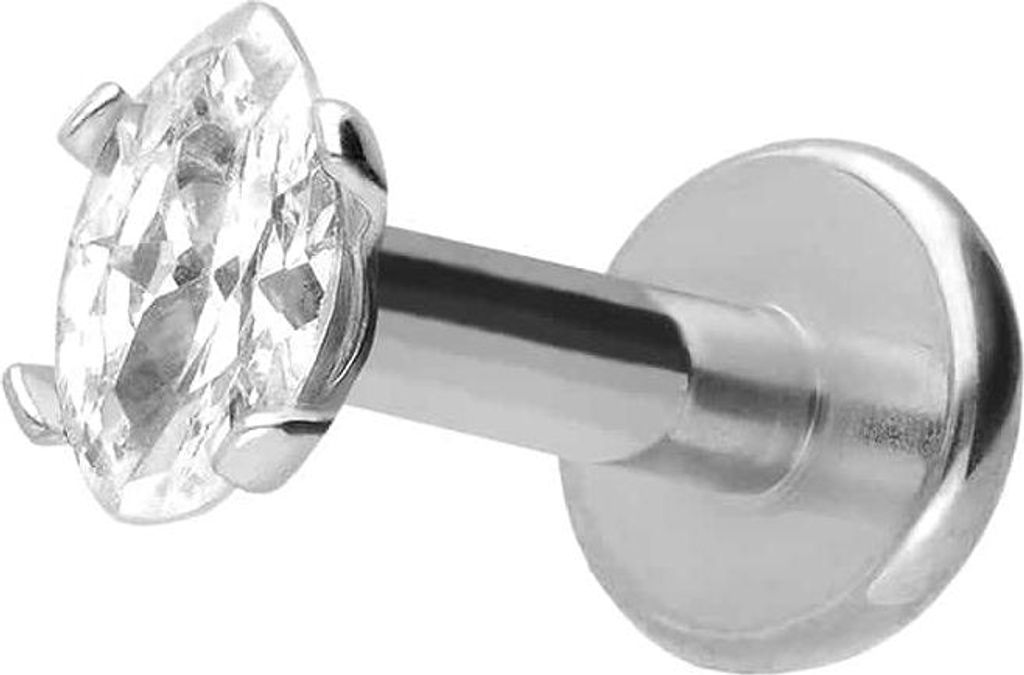 Ohrpiercing, Nasenpiercing Titan Labret mit Innengewinde EINGEFASSTER KRISTALLTROPFEN Silber Stablänge: 10mm | Stabstärke: 1,6mm | Kristallgröß...
