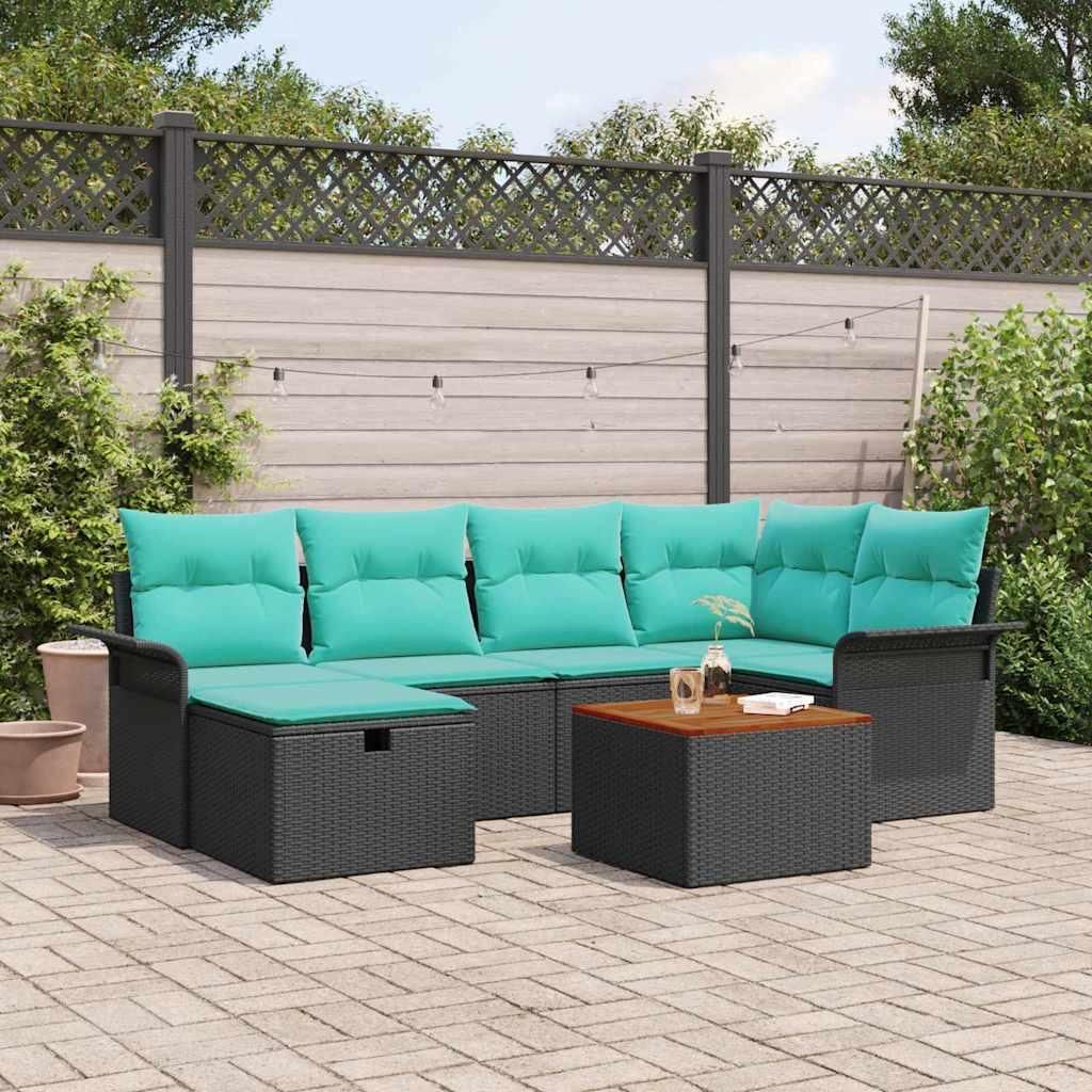 Maison Exclusive - Gartensofa-set mit Kissen 7 pcs Schwarz Poly-Rattan