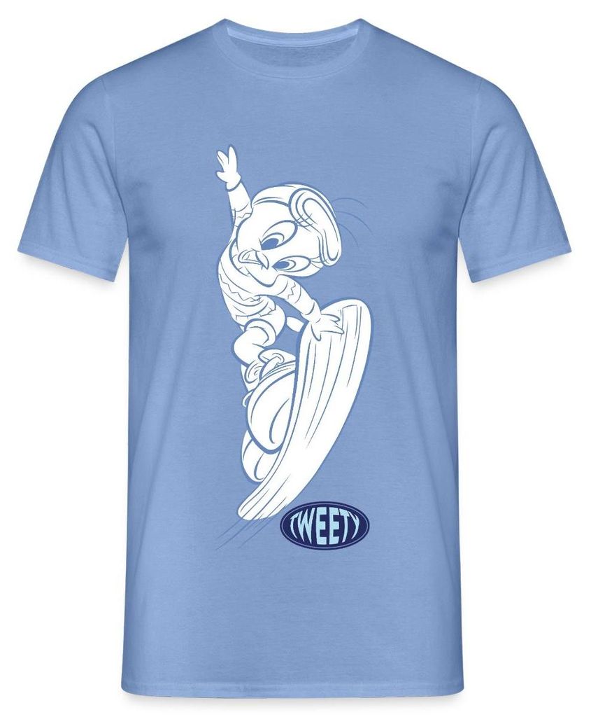 Spreadshirt Looney Tunes Tweety Mit Snowboard Männer T-Shirt, S, Carolina Blue