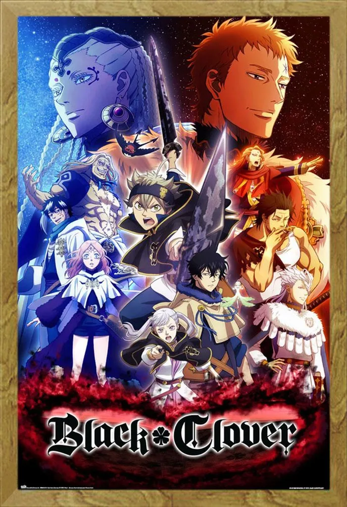 Black Clover - Poster - Un foglio + cornice rimovibile, Shinsuke® Maxi MDF oak, vetro acrilico