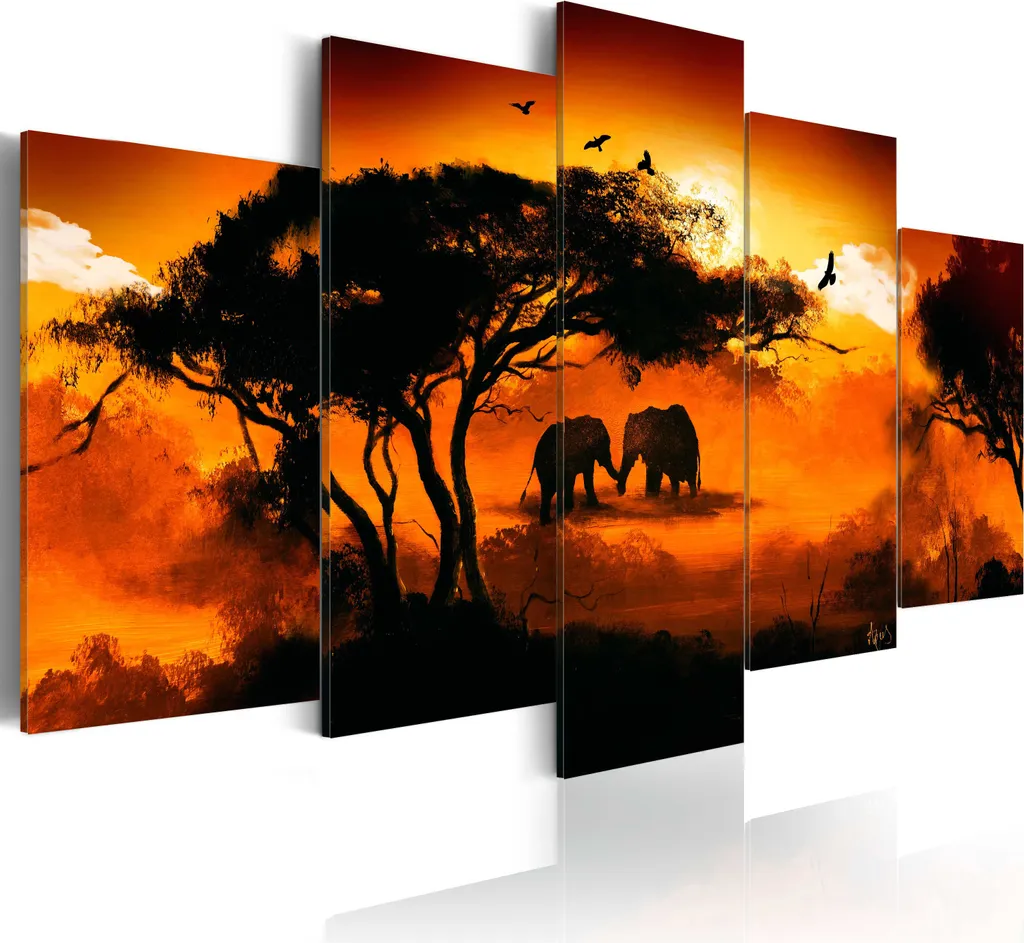 Stampa Moderna XXL Elefante 200x100 | Quadro Murale 5 Pezzi Africa