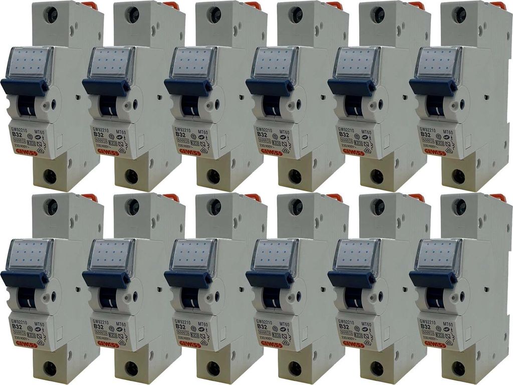 12x Gewiss Leitungsschutzschalter MT 60 | 1-polig B 32A | 230-400?V | GW92210 | Baureihe 90 MCB | 6kA/10kA Schaltvermögen | nach IEC/EN 60898-1 | ...