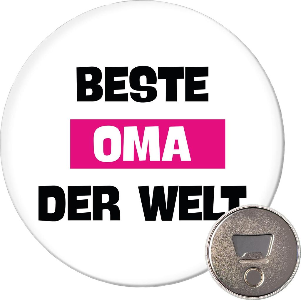 Huuraa Magnet Beste Oma der Welt 59mm Kühlschrankmagnet rund Flaschenöffner Geschenkidee