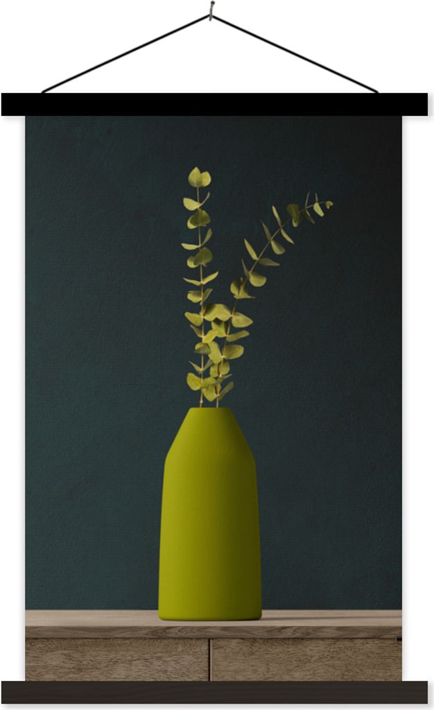 MuchoWow Textilposter Blätter - Grün - Stilleben 40x60 cm mit schwarzem Rahmen - Wanddekorationen