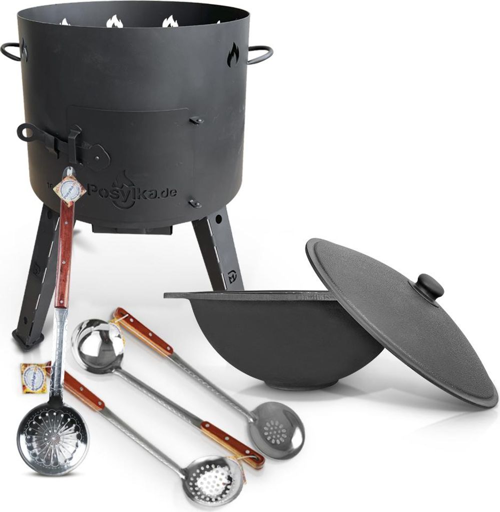 Utschak Uchag Feuerofen 44cm Gusseisen Kazan 16 L Deckel Schaumlöffel казан учак
