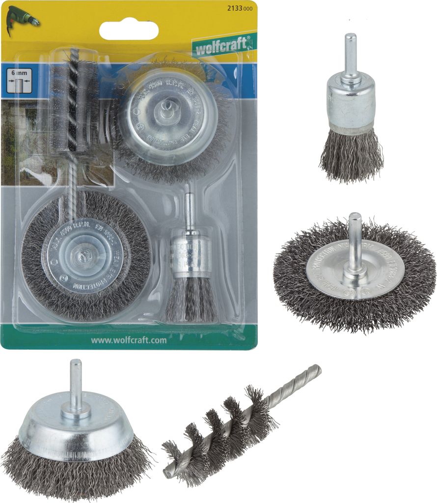 wolfcraft 4-tlg. Drahtbürsten-Set Rundschaft 2133000 Produktbild 