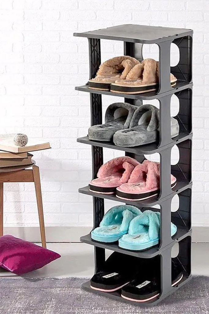 Étagère à chaussures à 5 niveaux noire empilable - Meuble 15 paires