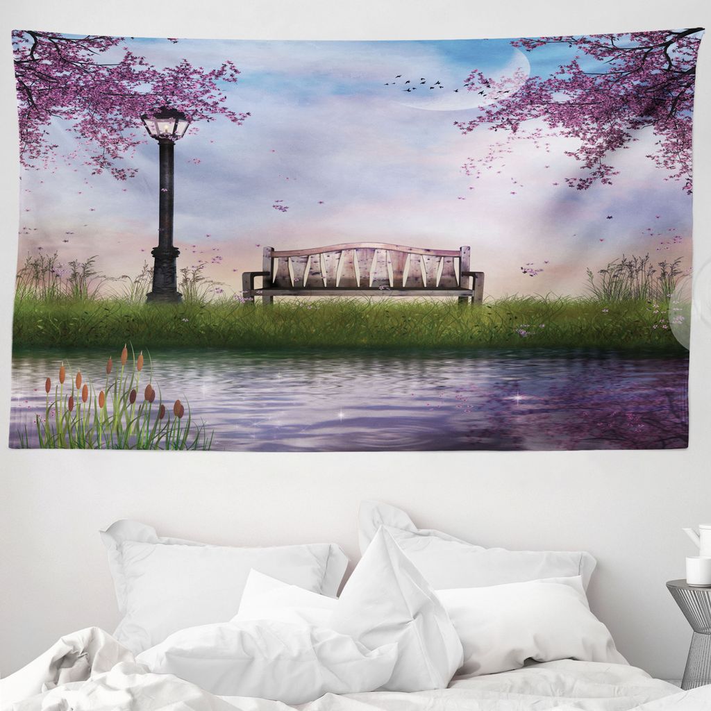 ABAKUHAUS Natur Wandteppich, Bench Flüssiger Fluss Mond aus Weiches Mikrofaser Stoff Waschbar ohne Verblassen Digitaldruck, 230 x 140 cm, Mehrfarbig