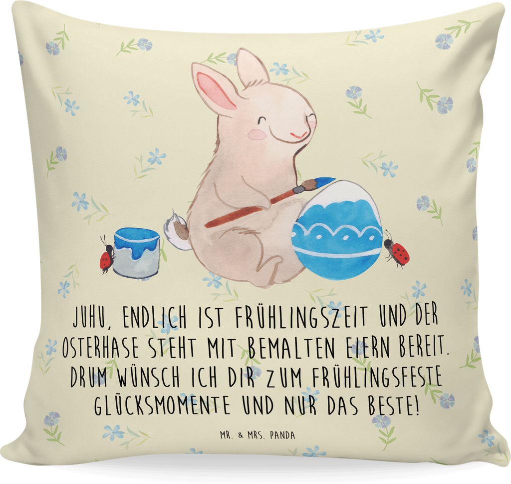Mr. & Mrs. Panda kuschelkissen 40x40 Hase Marienkäfer - Blumig - Geschenk, Ostern, kissen bedruckt, Sofakissen, Ostergeschenke, Dekokissen, Osterg...