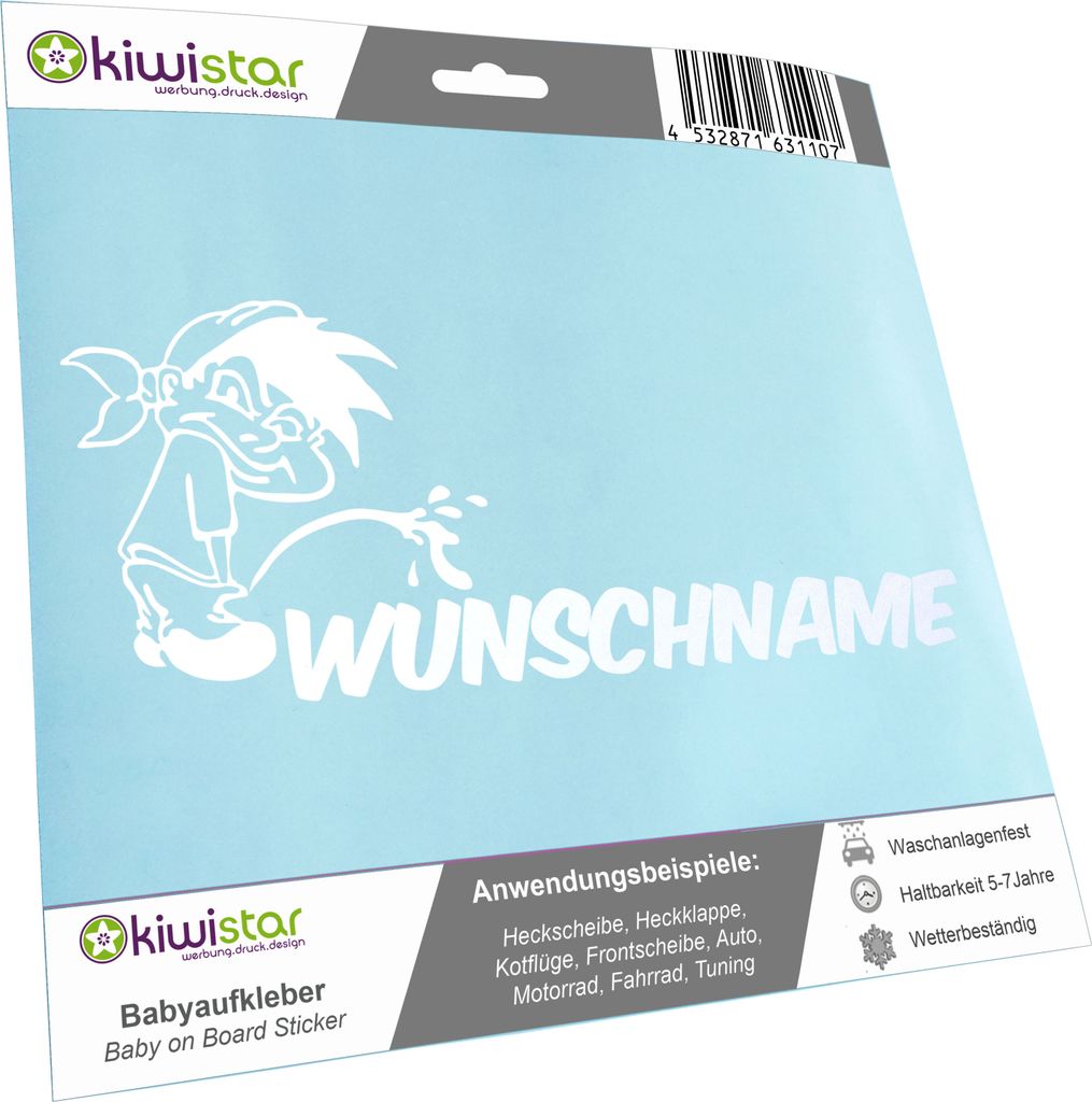 Kiwistar - Autoaufkleber - Piss on Wunschname - mit Tuch - 30 cm - mattweiß - Pissmännchen - Aufkleber für Auto, Laptop, Fahrrad, LKW, Motorrad ...