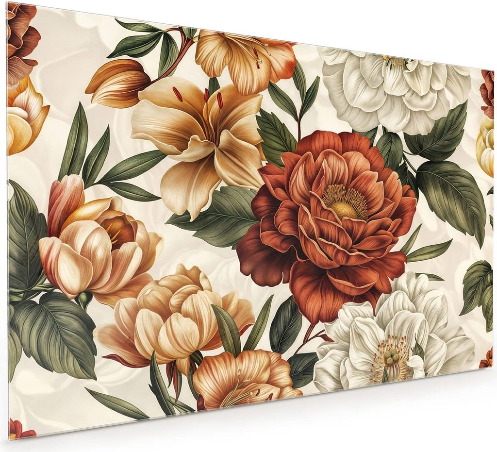 Küchenrückwand Spritzschutz Glas mit Motiv Blumenmuster Vintage 40 x 40 cm