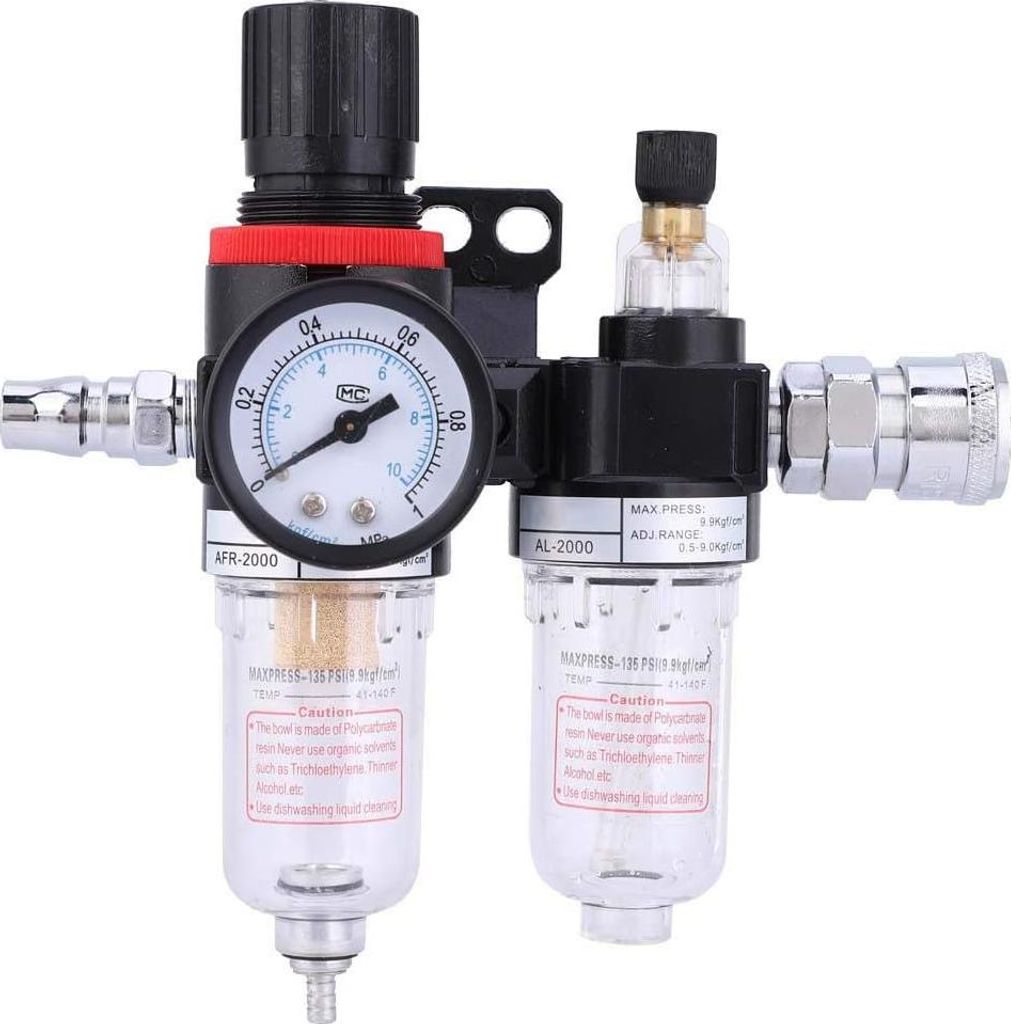 Druckschalter mit Wasserabscheider Druckluft AFC2000- Druckschalter Kompressor - Manometer - Einfach zu installieren - PVC