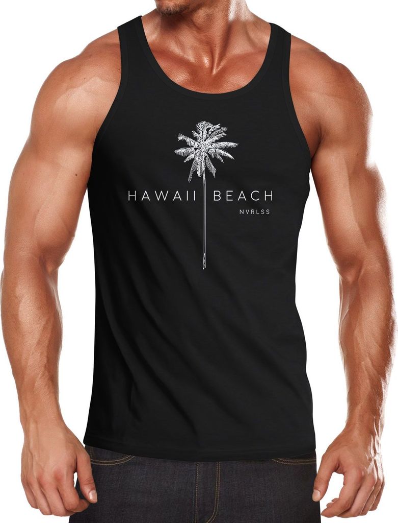 Herren Tank-Top Hawaii Beach Palme Muskelshirt Muscle Shirt Neverless schwarz L