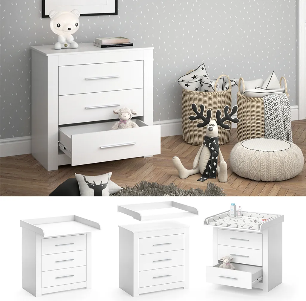 Table à langer Vicco Miro Blanche avec rangements - Commode Bébé 86cm - 2