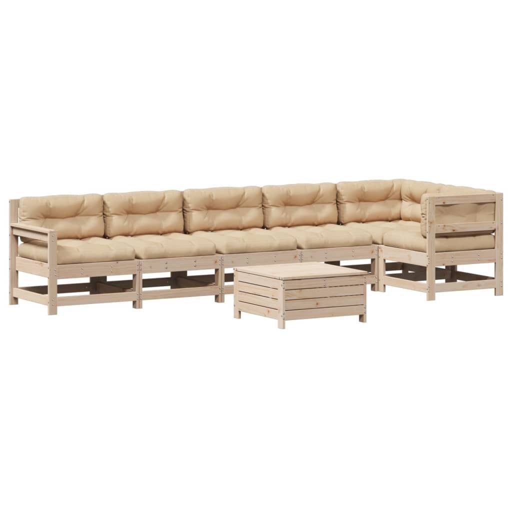 7-tlg. Garten-Lounge-Set mit Kissen Massivholz Kiefer