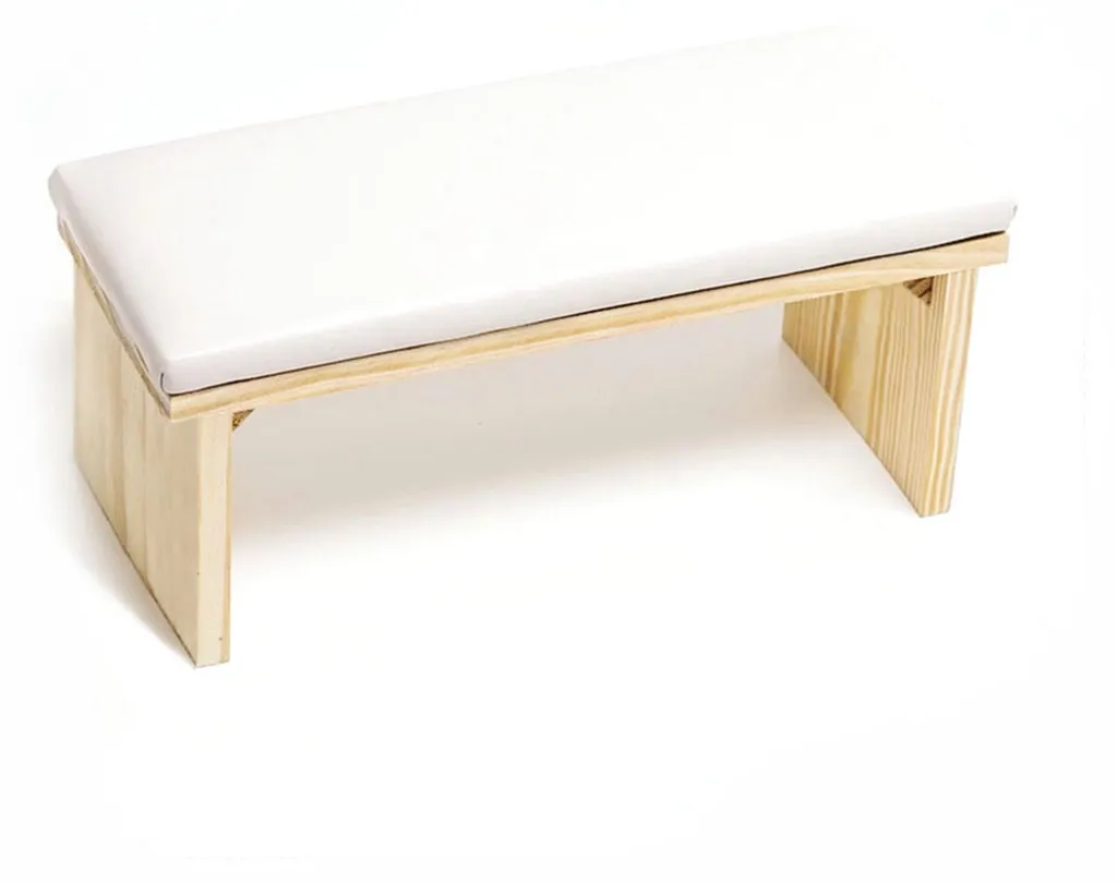 Accoudoir Manucure Japonais en Cuir PU Blanc et Bois Double Couche
