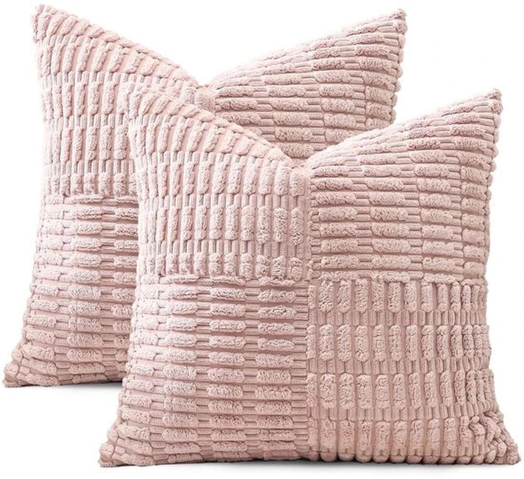 Unyqoos Set mit 2 dekorativen Kissenbezügen aus Corduroy im gestreiften Boho-Design