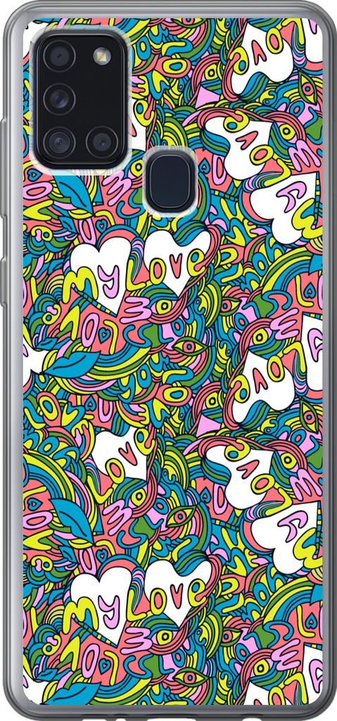MuchoWow Handyhülle Schutzhülle Hülle für Telefoonhoesje Samsung Galaxy A21s Mädchen - Liebe - Muster - Liebe - Kinder - Kinder Silikon Soft...