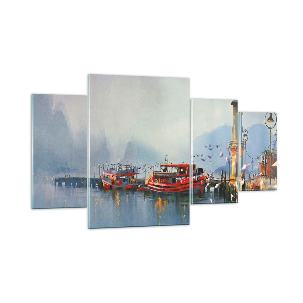 Bilder auf glas - Hafen Laterne Boot - 160x90cm - Glasbilder - Wandbilder - Kunstdruck - zum Aufhängen bereit - Wanddekoration aus Glas - Glas Bil...
