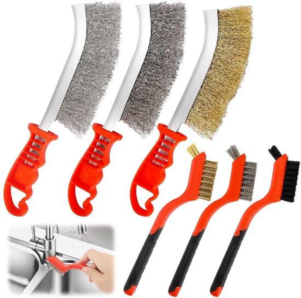 Brosses de nettoyage techniques à manche courbé en acier et nylon