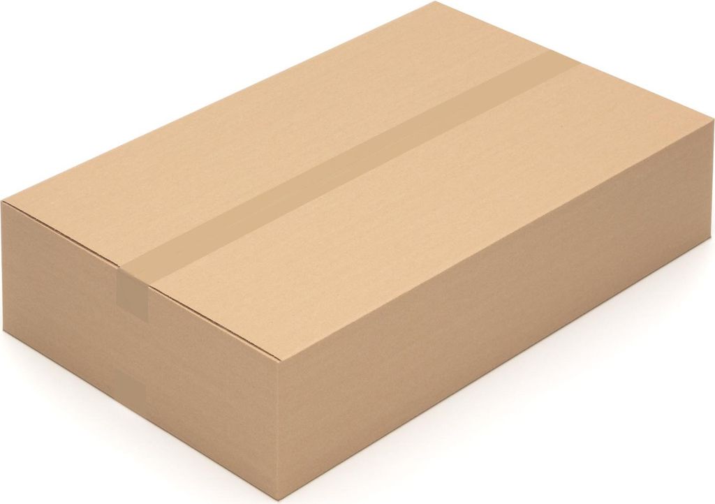 A brown cardboard box is shown from a slightly elevated angle against a white background.