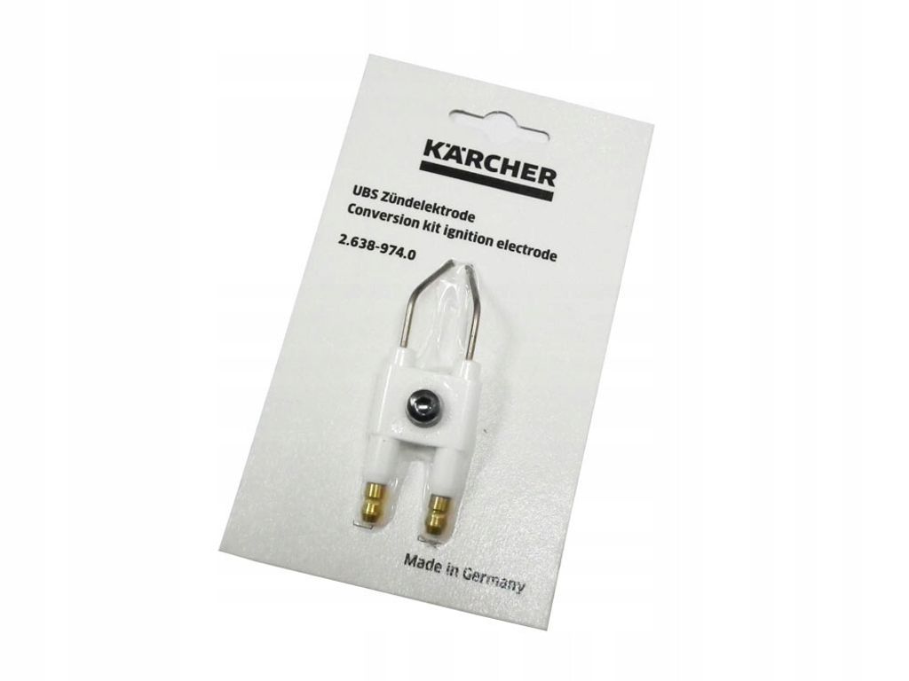 A Kärcher ignition electrode conversion kit is displayed on its packaging.