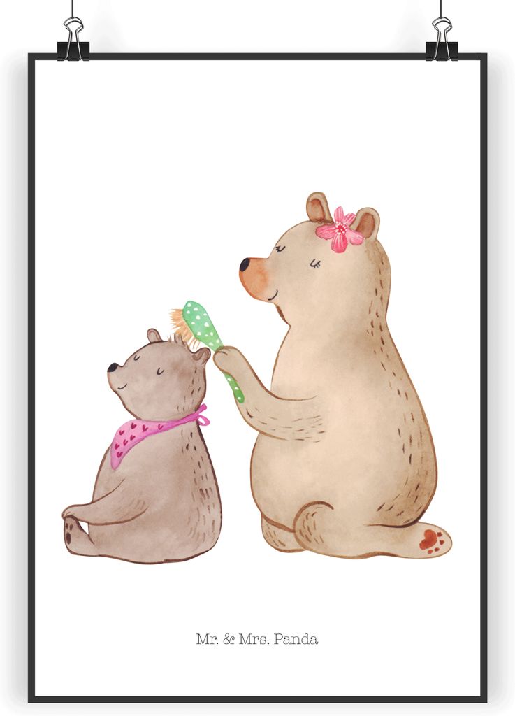 Mr. & Mrs. Panda Bild Bär Kind DIN A4 - Weiß - Geschenk, Mama, Mutter, Kunstdruck, Muttertag, Design Poster, Familie, Wandbild, drucke, wanddeko