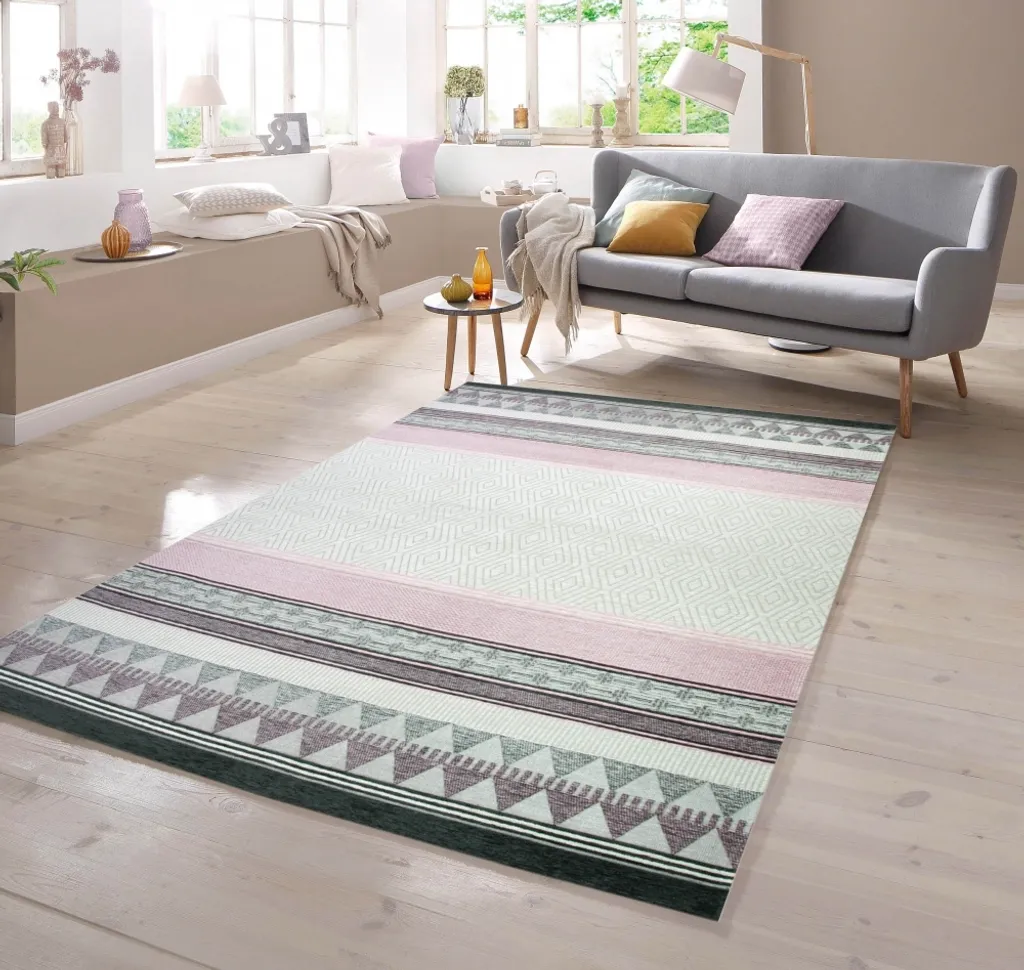 Tapis d'Orient Résistant et Facile d'Entretien - Gris/Violet 135x200