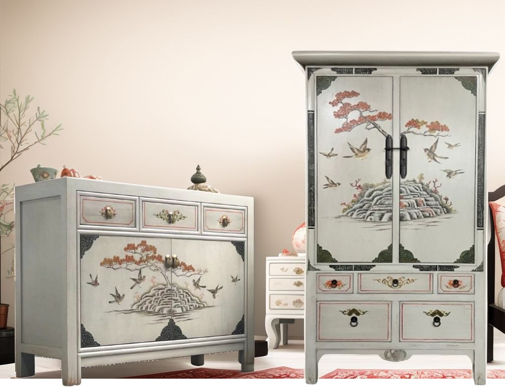 Chinesische Möbel Kombination Set 2-teilig Asia Vintage Sideboard Kommode Schrank Hochzeitsschrank Anrichte orientalisch asiatisch komplett montiert