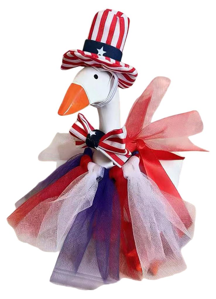 Gänsekostüm für 18 cm große Mini-Tischganspuppe, patriotisches Outfit zum 4. Juli mit Hut und Kleid, Dekoration zum Unabhängigkeitstag B