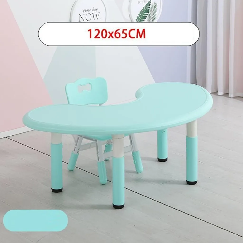 Scrivania per bambini regolabile in altezza (43-51 cm), scrivania per bambini 120 x 65 cm in plastica verde chiaro - tavolo a mezzaluna, tavolo a luna multifunzionale adatto a bambini e bambine di età compresa tra 2 e 10 anni - 4