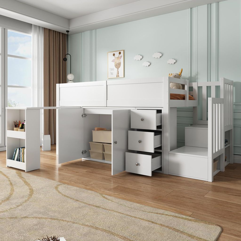 MODFU Lit Mezzanine Enfant 90×200 cm avec Bureau Intégré et Image du produit 