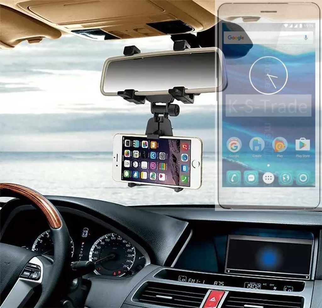 K-S-Trade Smartphone Halterung kompatibel mit Qilive Q5.5 Rückspiegel Halterung schwarz Auto Halterung KFZ Halter