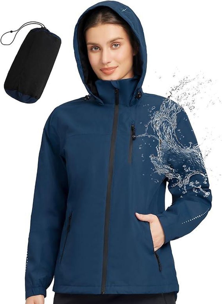 Damen Regenjacke Wasserdicht Atmungsaktiv Leicht Marineblau XXL