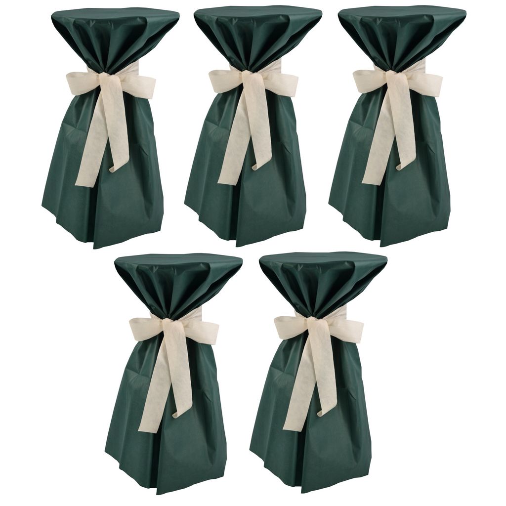 5 Stück Stehtischüberwürfe Sensalux, Überwurf grün Schleifenband creme