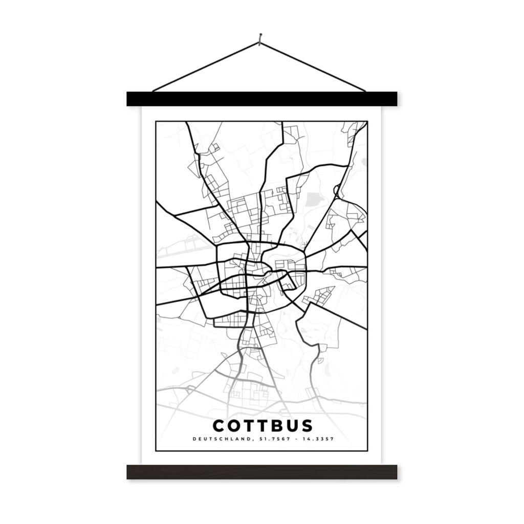 MuchoWow Textilposter Cottbus - Karte - Stadtplan - Wegbeschreibung 120x180 cm mit schwarzem Rahmen - Fotos