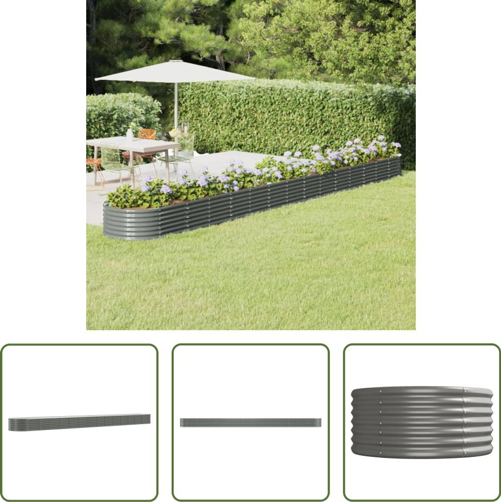 The Living Store Hochbeet Pulverbeschichteter Stahl 620x80x36 cm Grau